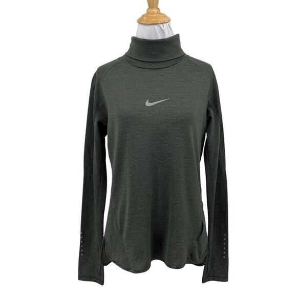 Nike Shirt Womens L Large Green AeroReact Running Dri Fit Turtleneck Reflective - Picture 1 of 13